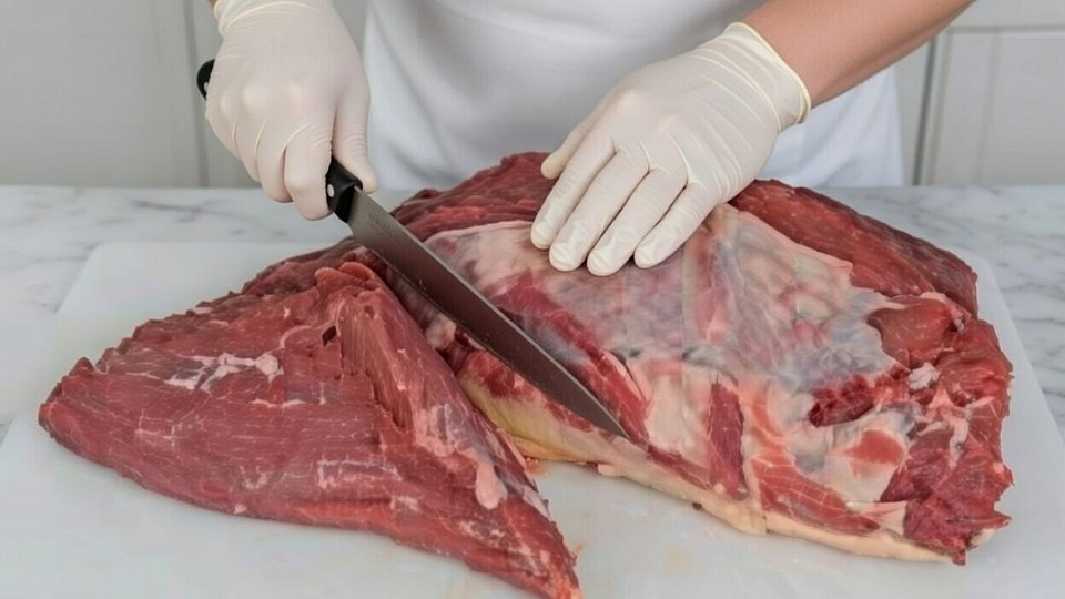Trimming the silverside cut for biltong