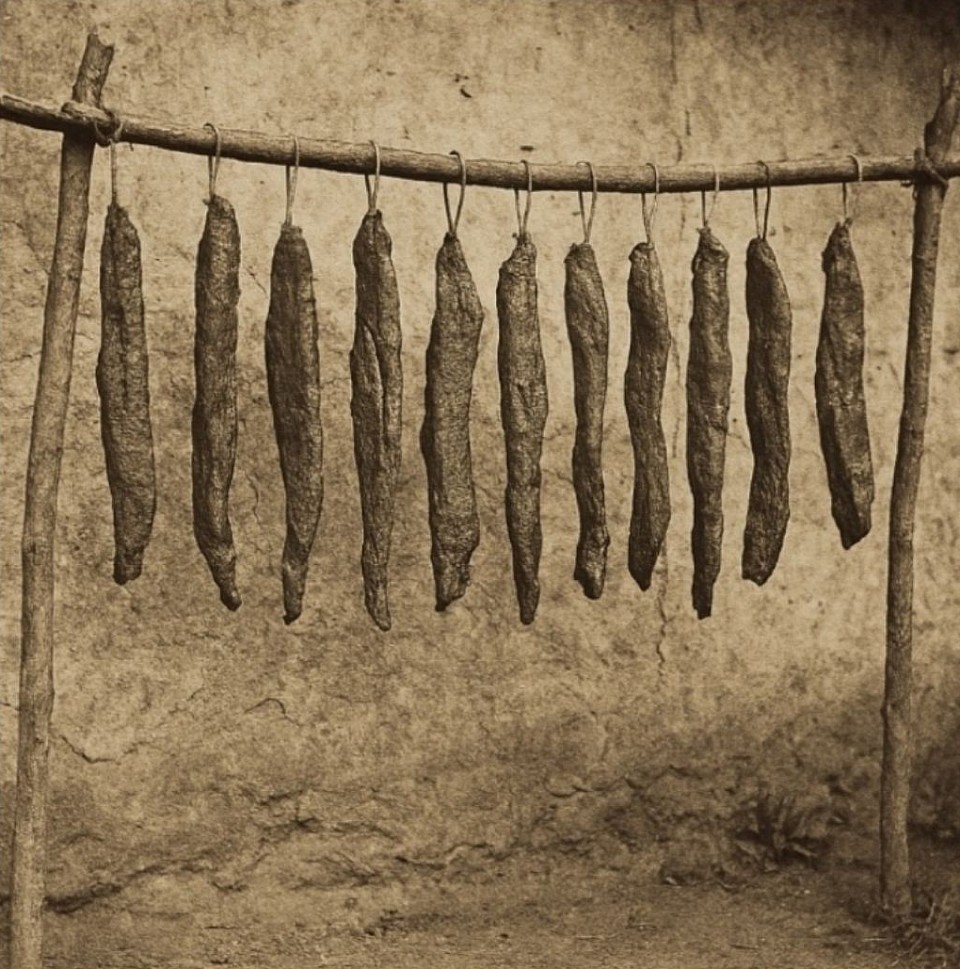 An early example of a traditional biltong drying rack