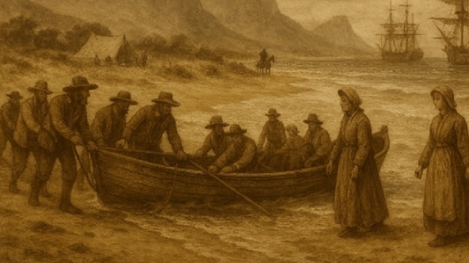 An image portraying the arrival of European settlers to South Africa
