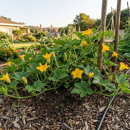 Atlantic Giant Pumpkin Plant with Flowers Only.