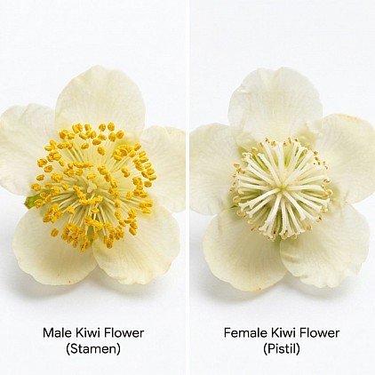Male and female kiwi fruit flower.