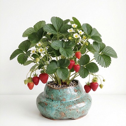 Strawberry plant in a pot.